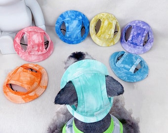 Summer Dog Bucket Hat with Ear Holes, Schnauzer Dog Sunbonnet, Visor Hat for Dog, Outdoor Sun Protection Cap Travel Hiking Hat for Pets