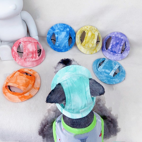 Summer Dog Bucket Hat with Ear Holes, Schnauzer Dog Sunbonnet, Visor Hat for Dog, Outdoor Sun Protection Cap Travel Hiking Hat for Pets