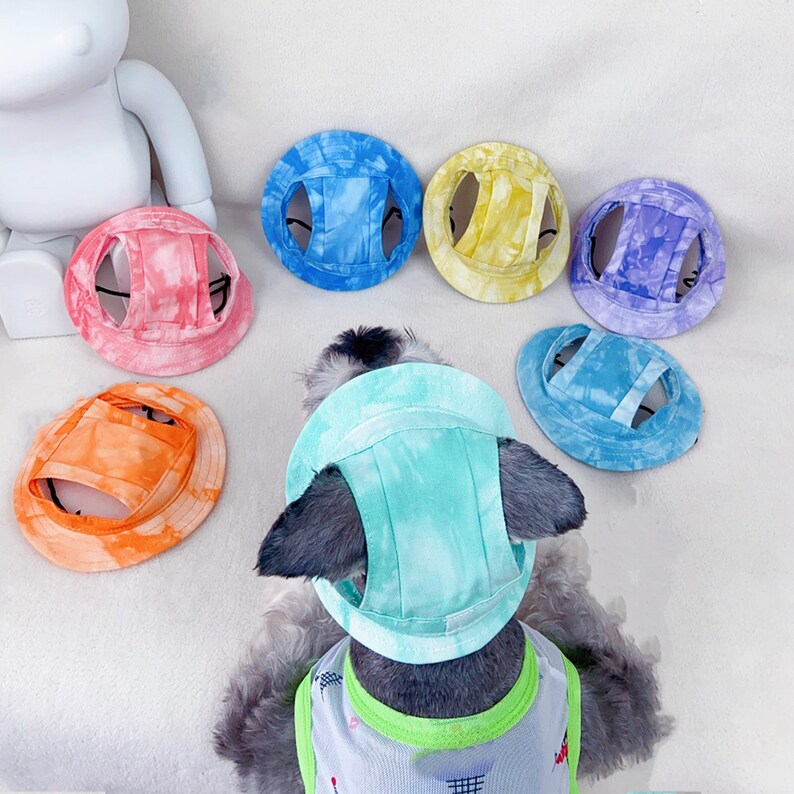 Bob pour chien d'été avec trous d'oreilles, bonnet de soleil pour chien schnauzer, chapeau à visière pour chien, casquette de protection solaire d'extérieur, chapeau de randonnée de voyage pour animaux de compagnie image 1