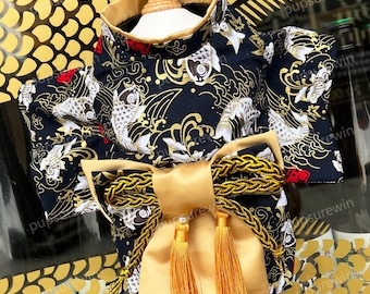 Kimono giapponese personalizzato per cani, kimono blu navy con carpe per gatti e cani di grossa taglia, kimono elegante con carpe per animali domestici, costume per feste e Halloween per animali domestici