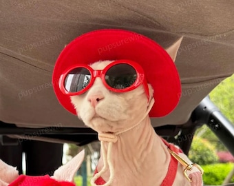 Sun Hat for Sphynx Devon Hairless Cats, Summer Ear-out Bucket Hat, Custom Color & Size