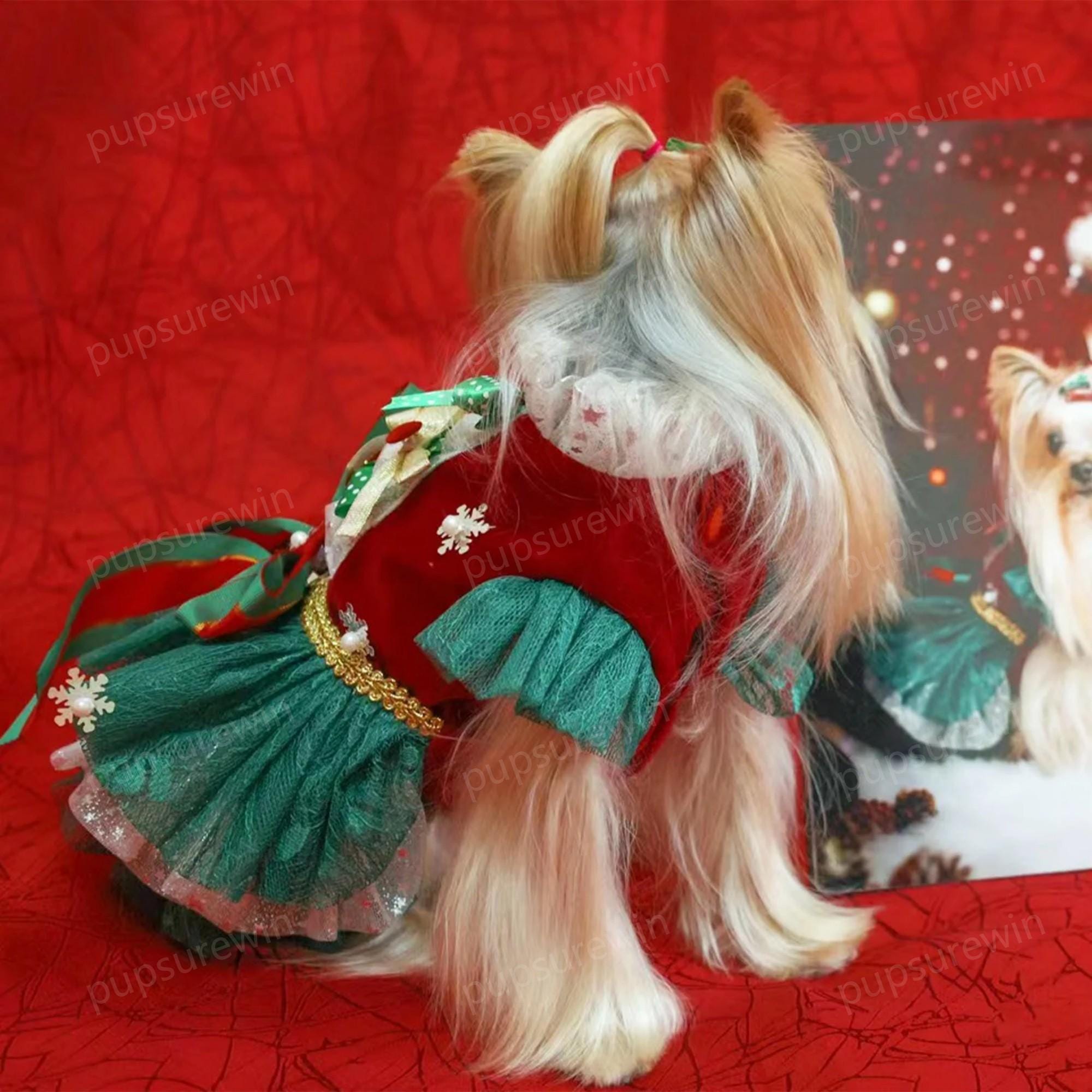 Dog Christmas Tree Costume Xmas Party Santa Dress, Fancy Red Green