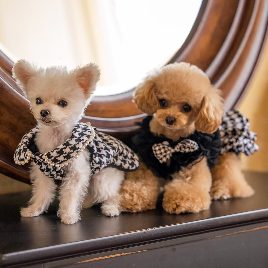 Houndstooth Tweed Dog Dress, Coco Princess Costume Pet Gown Vintage