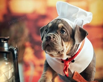 Chef Dog Costume Halloween, Chef Hat with Ears Holes, Baker Bandana Bib for Large Dogs Cats, Custom Pets Clothes, Cook Uniform Gift for Pets