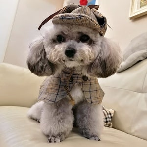 Dog Detective Costume Halloween, Deerstalker Hat with Cape for Large Dogs and Cats, Custom Dog Clothes Sherlock Holmes Inspired Pet Outfit image 7