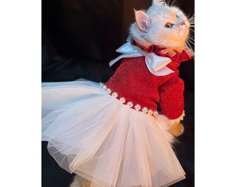 Taille personnalisée de robe de mariée pour chat, robe de soirée rouge scintillante pour grands chiens et chats, tenue d'anniversaire de nouvel an, costume de princesse, vêtements pour animaux de compagnie