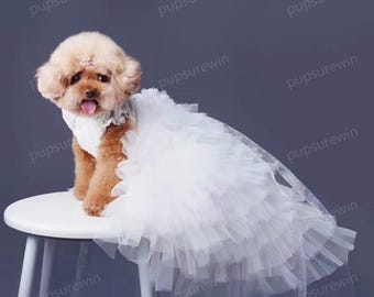 カスタムサイズの犬用ウェディングドレス ロングトレーンガウン、花嫁