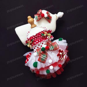 Dog Christmas Tree Costume Xmas Elf Pet Costume, Red Polka Tutu Dress for Dogs and Cats, New Year Outfit Dog Birthday Pet Clothes Custom