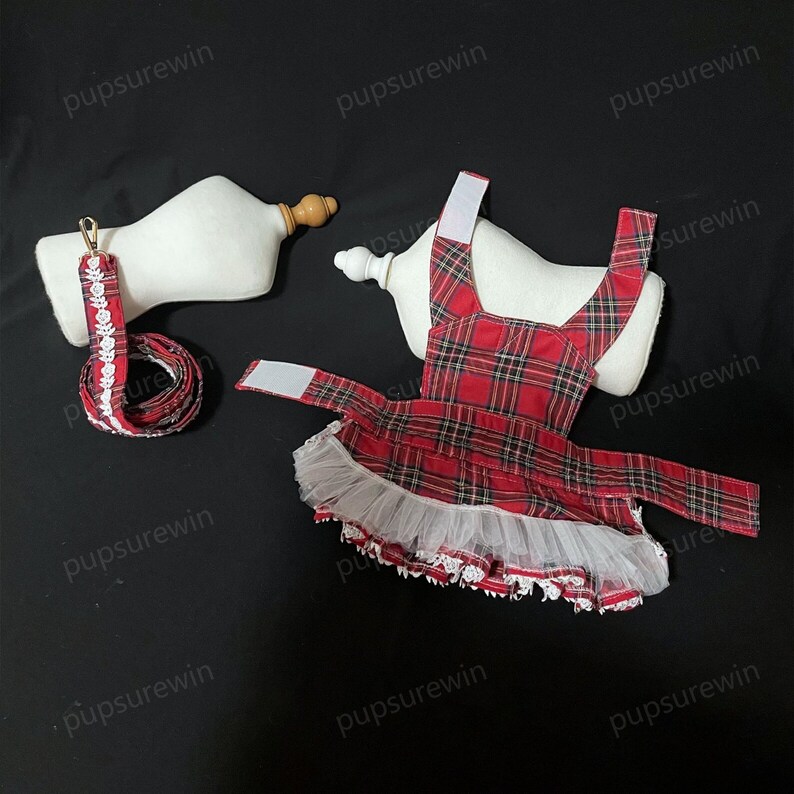 Hundsele Tutuklänning, skotsk tartan röd seleklänning för hund, katthund julkostym, skotsk paraduniform Halloween husdjurskläder bild 3