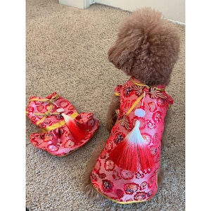 New Year Dog Costume Couple Matching Outfits, Red Cheongsam and Tang Suit Chinese Spring Festival Costume for Large Dogs Cats, Pets Clothes