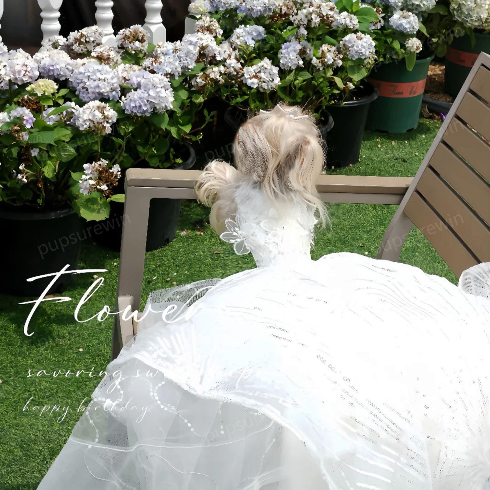 Custom Dog Wedding Dress Sparkly White Long Train Gown, Bride