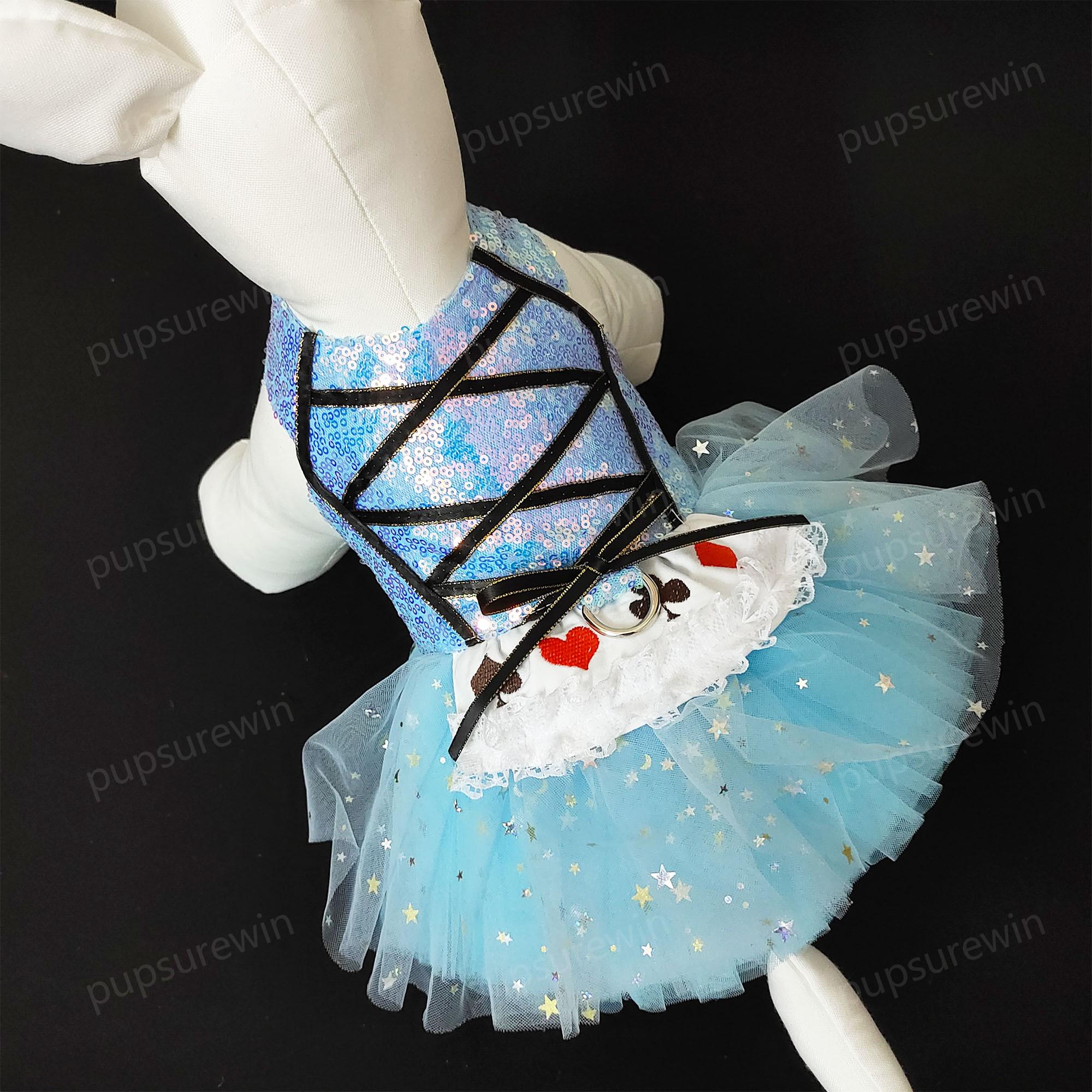 Halloween Alice Pet Costume,maid Dog Costume,sky Blue Sequin Puffy
