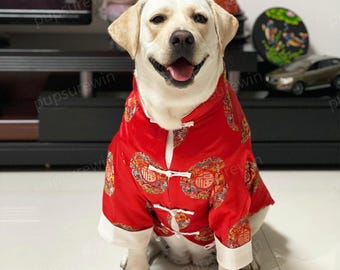 Large Dog New Year Outfit Chinese Spring Festival Costume Tang Suit,Custom  Red Coat for Golden Retriever Labrador Husky Samoyed Poodle Shiba