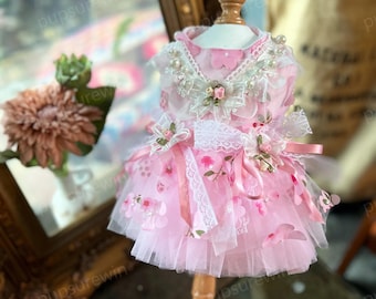 猫用フラワードレス 桜ピンク 花柄ファンシーチュチュドレス 猫と犬用