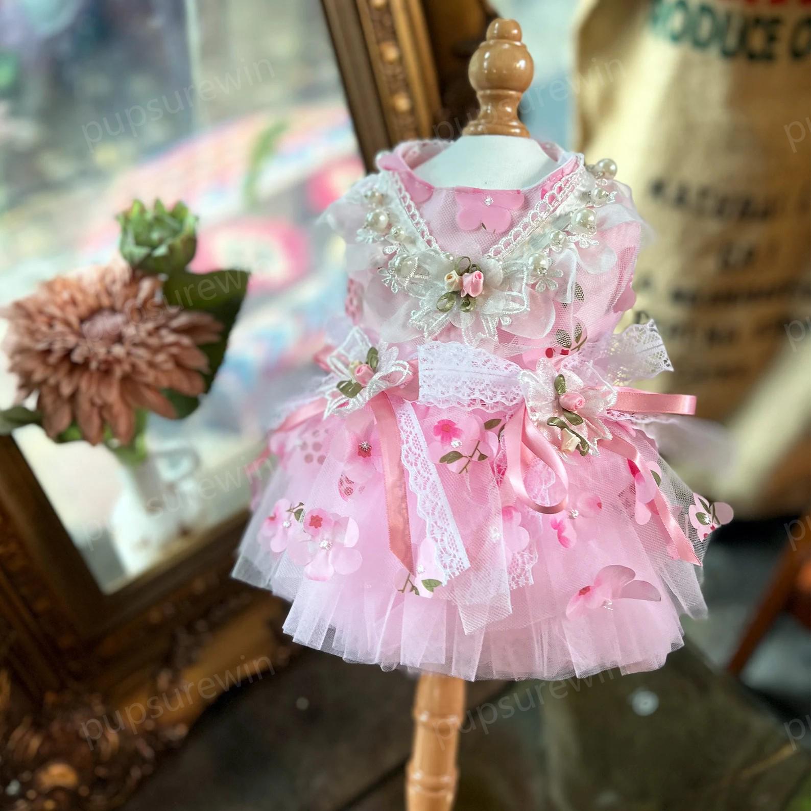 猫用フラワードレス 桜ピンク 花柄ファンシーチュチュドレス 猫と犬用