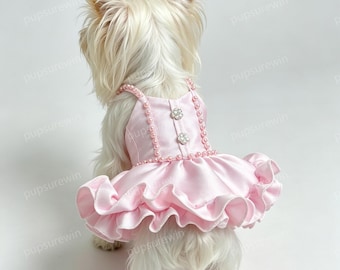 Blush Pink Pet Ballet Dress Customizable, Cat Dog Pageant Costume Wedding Birthday Party Outfit