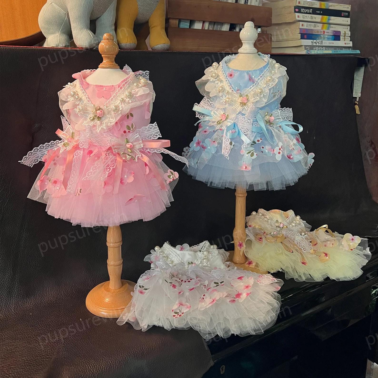 猫用フラワードレス 桜ピンク 花柄ファンシーチュチュドレス 猫と犬用