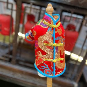 New Year Dog Outfit Dog Tang Suit, Chinese Spring Festival Costume Red-gold Dancing Dragon Coat for Large Dogs and Cats, Custom Pets Clothes