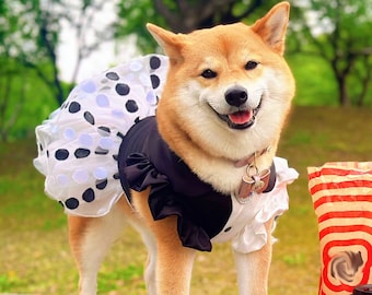 Taille personnalisée, robe de mariée pour chien, robe en tulle noir à pois blancs pour grands chiens, chats, tenue d'anniversaire de chiot, costume de princesse, vêtements d'été pour animaux de compagnie