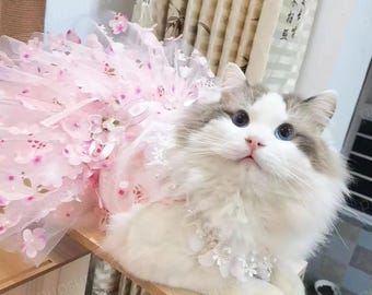 猫用フラワードレス 桜ピンク 花柄ファンシーチュチュドレス 猫と犬用