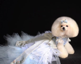 Dog Wedding Dress Pet Long Train Gown, Cat Dog Birthday Quinceanera Outfit, Dog Princess Costume Floor Length Luxury Gown Pet Clothes Custom