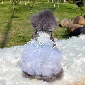 Blue Tweed Dog Dress Custom Size, 1960s Vintage Princess Costume Blue Tulle Dress for for Large Dogs Cats, Birthday Quinceanera Pet Clothes