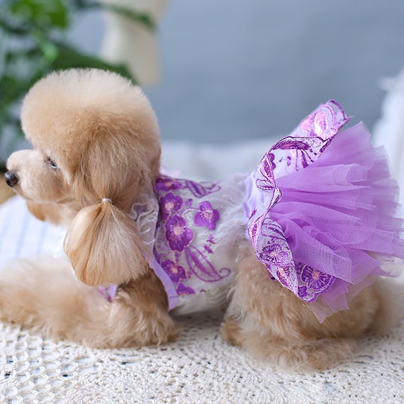 Dog Harness Dress 3D Flower Dog Dress Tutu Dog Dress White 