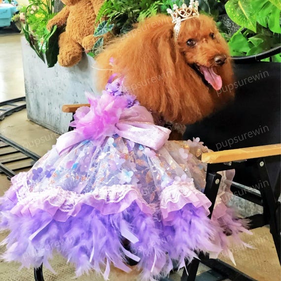 Dog Wedding Dress Lilac, 3D Floral Feather Fairy Princess Pet Costume  Custom Size - Etsy