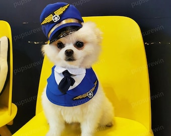 Costume da pilota per cani di Halloween, bandana per cani dell'aeronautica militare, bavaglino con bandana per cani da capitano dell'aeronautica, collare con pettorina da aviatore per animali domestici, vestito da pilota, vestiti per animali domestici da cucciolo di coniglio