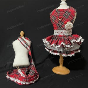 Hundsele Tutuklänning, skotsk tartan röd seleklänning för hund, katthund julkostym, skotsk paraduniform Halloween husdjurskläder bild 8