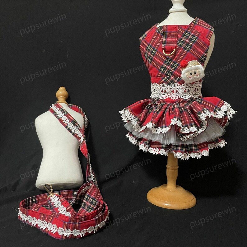 Hundsele Tutuklänning, skotsk tartan röd seleklänning för hund, katthund julkostym, skotsk paraduniform Halloween husdjurskläder bild 8