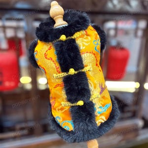 New Year Outfit Dog Tang Suit, Chinese Emperor Costume Royal Yellow Dragon Coat for Large Dogs and Cats, Custom Pets Clothes Big Dog Jacket