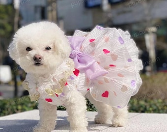 Customizable Dog Valentine's Day Dress, Red Heart Tulle Dress, Cat Dog Wedding Dress Birthday Outfit, Dog Princess Costume Pet Clothes
