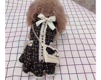 Coco Princess Style Dog Dress, Vintage Tweed Dog Dress, Dog Birthday Outfit, Cat Dog Wedding Dress Luxury, Kitten Puppy Pet Clothes Winter