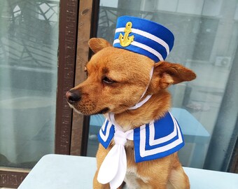 Dog Sailor Costume Halloween, Dog Sailor Bandana with Sailor Hat, Dog Sailor Cape Dog Cosplay Party Costume, Dog Birthday Outfit Pet Clothes