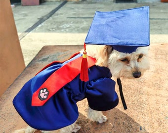 Casquette et robe personnalisées de remise de diplôme pour chien, tenue de robe de remise de diplôme pour chiens et chats, cadeau de remise de diplôme tenue de remise de diplôme de doctorat pour animaux de compagnie, vêtements pour animaux de compagnie