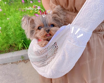 Natural White Pet Carrier Bag, Crossbody Dog Sling, Hands-free