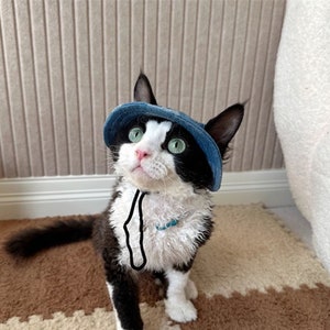 Devon Rex Cat Bucket Hat with Ear Holes, Summer Hairless Cat Topee, Cat Sunbonnet Cap Visor Hat,Sun Protection Cap Travel Hiking Hat for Pet image 3