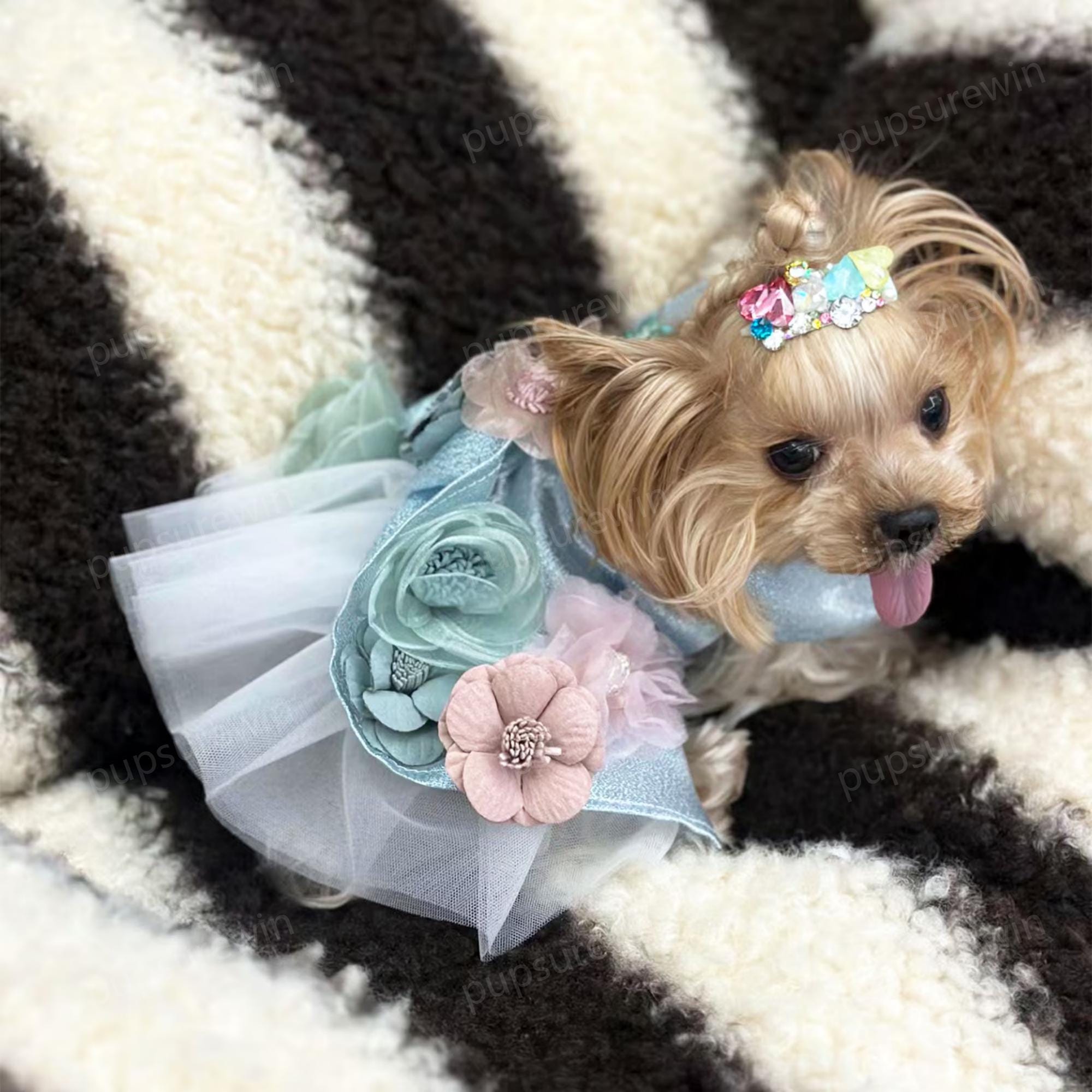 Custom Dog Wedding Dress, Teal Flower Fairy Dress for Large Dogs