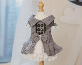 Dog Princess Dress Custom Size, Vintage Royal Gray Gown for Large Dogs and Cats, Birthday Quinceanera Halloween Costume Xmas Pets Clothes