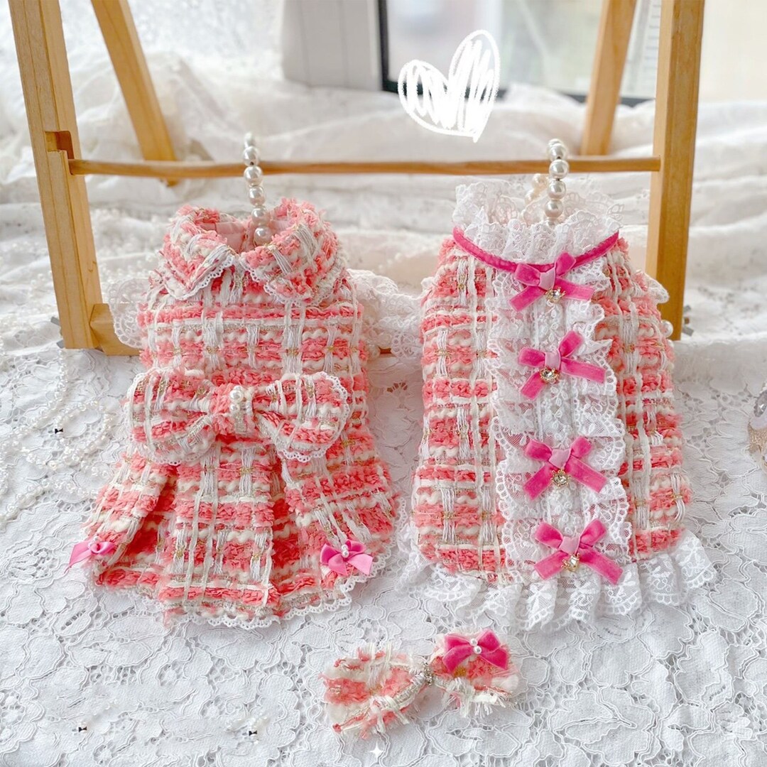 Pink Tweed Dog Dress, 1960s Vintage Coco Princess Costume Dog Luxury