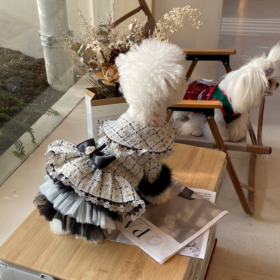 Beige Tweed Dog Dress, Tweed Dog Coat With Long Sleeves, Coco Princess