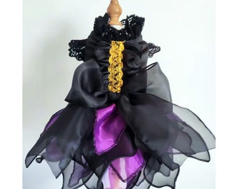 Costume de chien d’Halloween inspiré d’Ursula Petite Sirène, Robe Tutu violet noir pour chien, Costume de cosplay de sorcière de mer Vêtements pour animaux de compagnie personnalisés