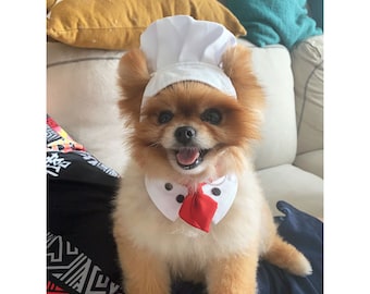 Dog Chef Costume Halloween, Chef Hat with Ears Holes, Dog Cook Bandana, Dog Cosplay Party Dress Up, Puppy Large Dog Pet Clothes Custom