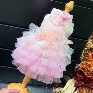 Wedding Dog Dress Gradient Blush, Flower Girl Dog Dress, Dog Birthday Dress, Ombre Pink Floral Tutu Dress for Large Dogs and Cats and Pets