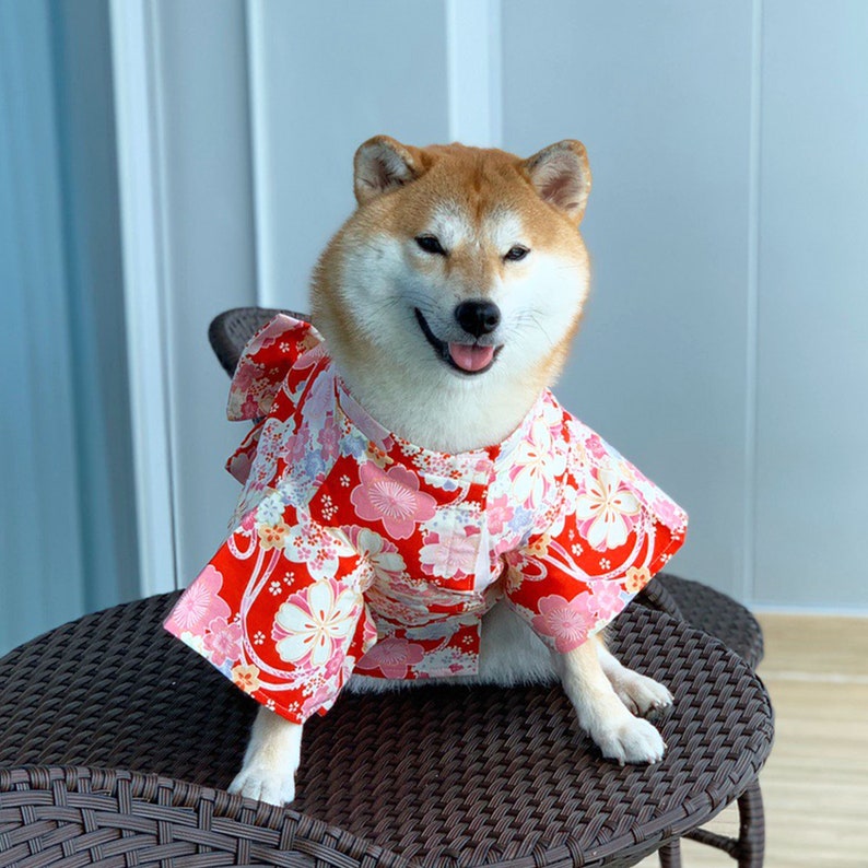 Pink Flower Kimono for Dogs and Cats, Pet Japanese National Costume Cats Dogs Yukata,Cherry Blossom Festival Costume Pet Clothes Fancy Dress image 2