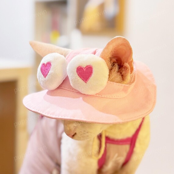 Summer Bucket Hat With Ear Holes for Sphynx Cat Devon Rex, 3D