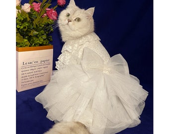 Cat Wedding Dress White, Cat Bride Bridesmaid Costume, Cat Princess Snow Queen Costume, Cat Birthday Party Outfit, Kitten Pet Clothes Custom