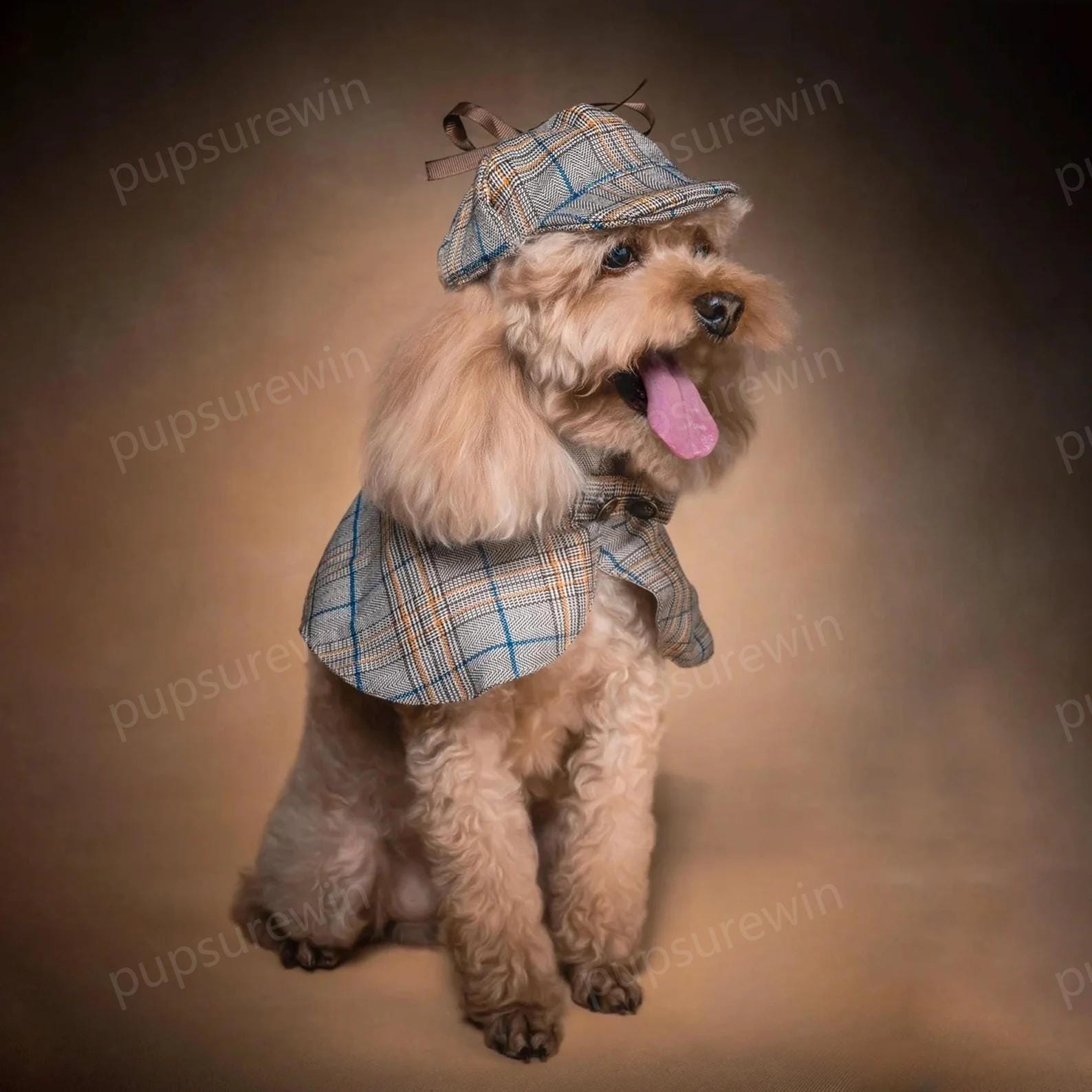 犬探偵コスチューム ハロウィン 大型犬・猫用 鹿撃ち帽とケープ 犬用