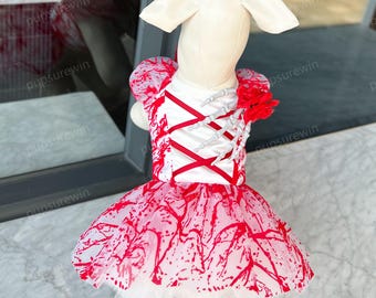 Halloween Dog Costume Bloody Bride Pet Dress, Custom Ghost Bridal Gown for Dogs & Cats